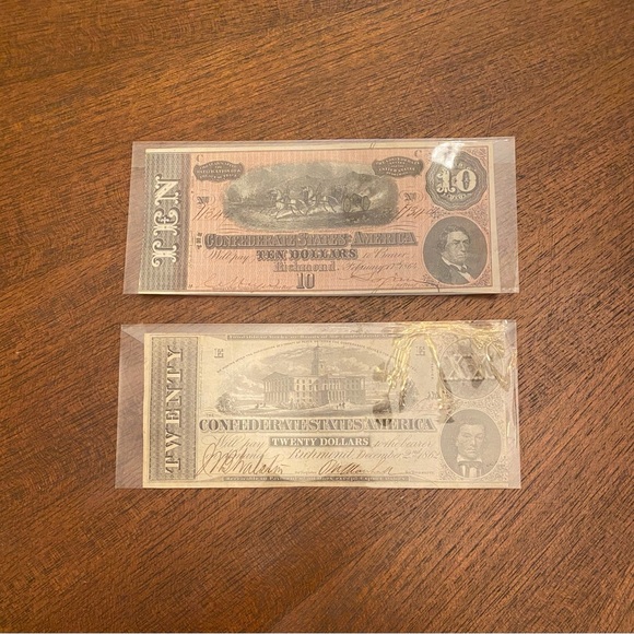 1862 $20 & 1864 $10 Civil War Confederate States of America Currency - Picture 5 of 6